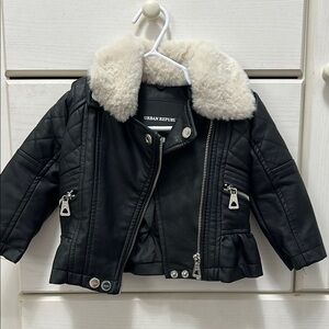 Urban Republic baby girl 6/9 Black Jacket with Cream Fur Collar